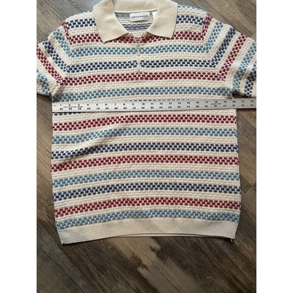 Vtg Textured Polo Striped Red Blue 90s 1/4 Zip Medium Alfred Dunner - Picture 3 of 8